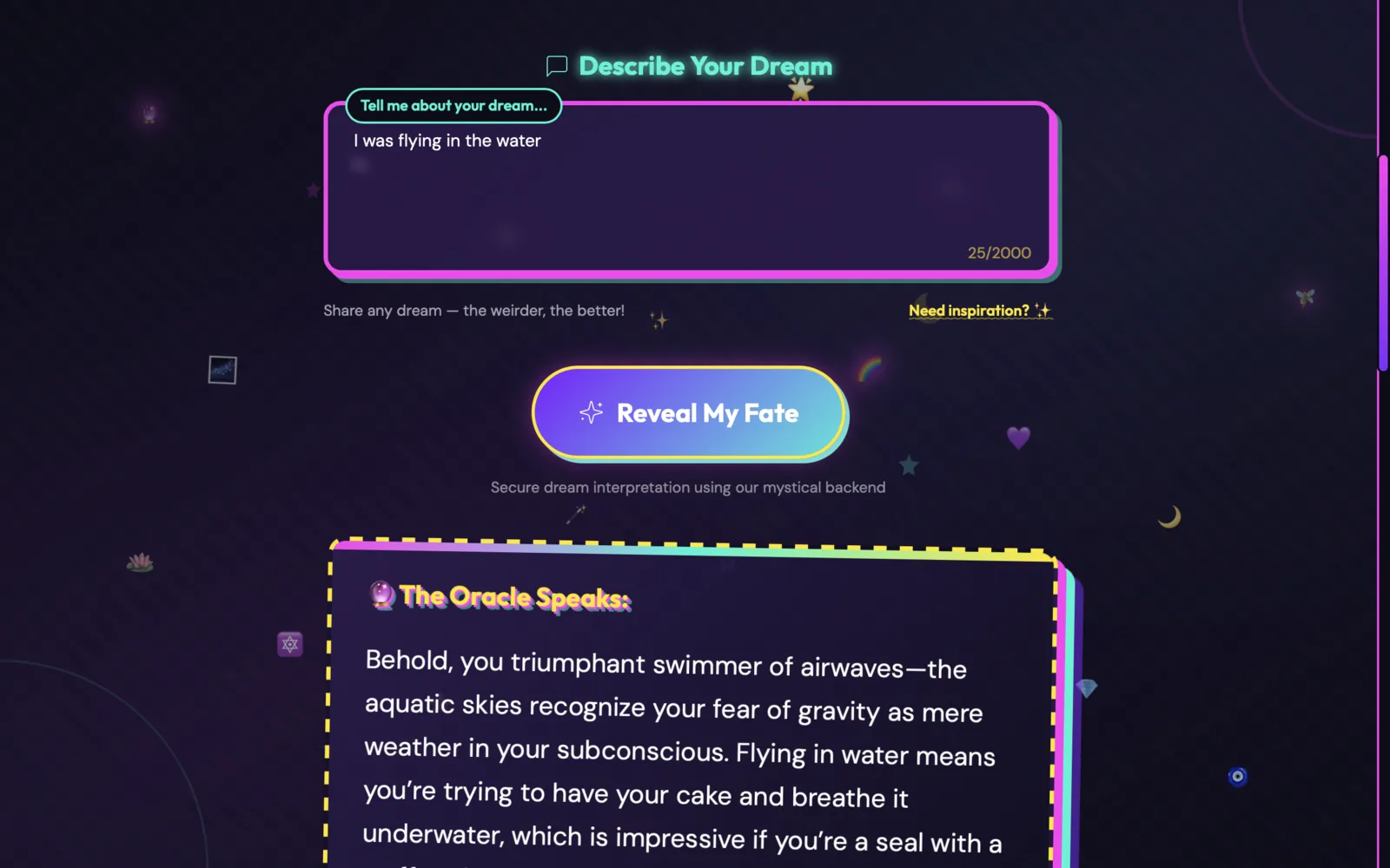Dreams Daddy AI dream interpreter interface