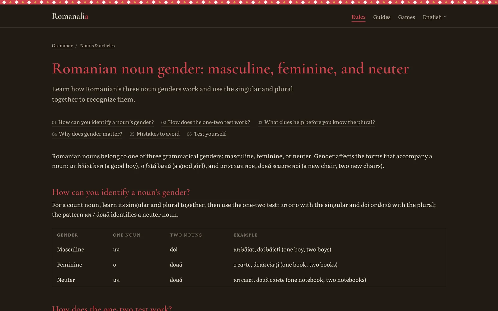 Romanalia Romanian grammar rule page